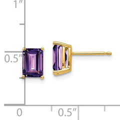 14k 7x5mm Emerald Cut Amethyst Earrings