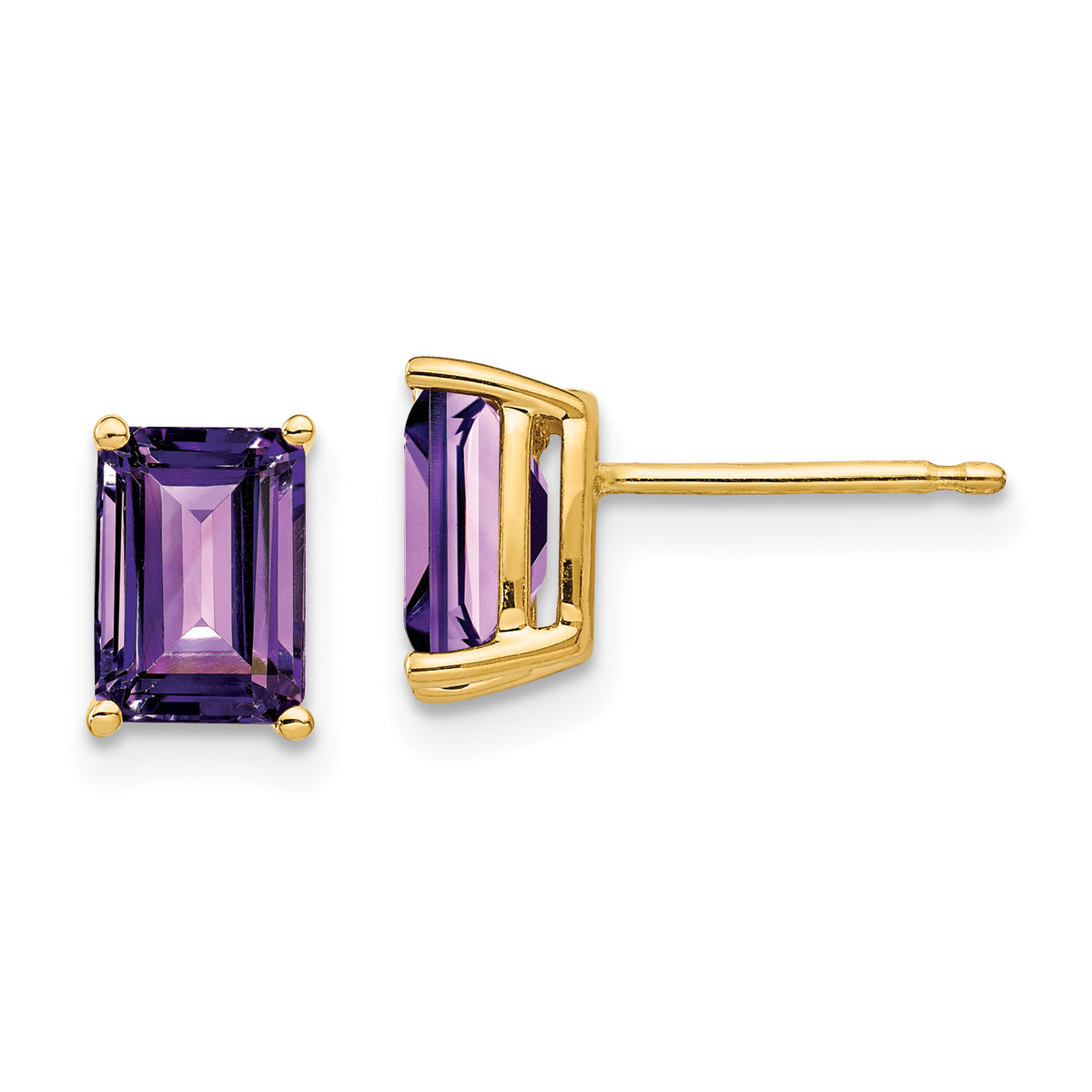 14k 7x5mm Emerald Cut Amethyst Earrings