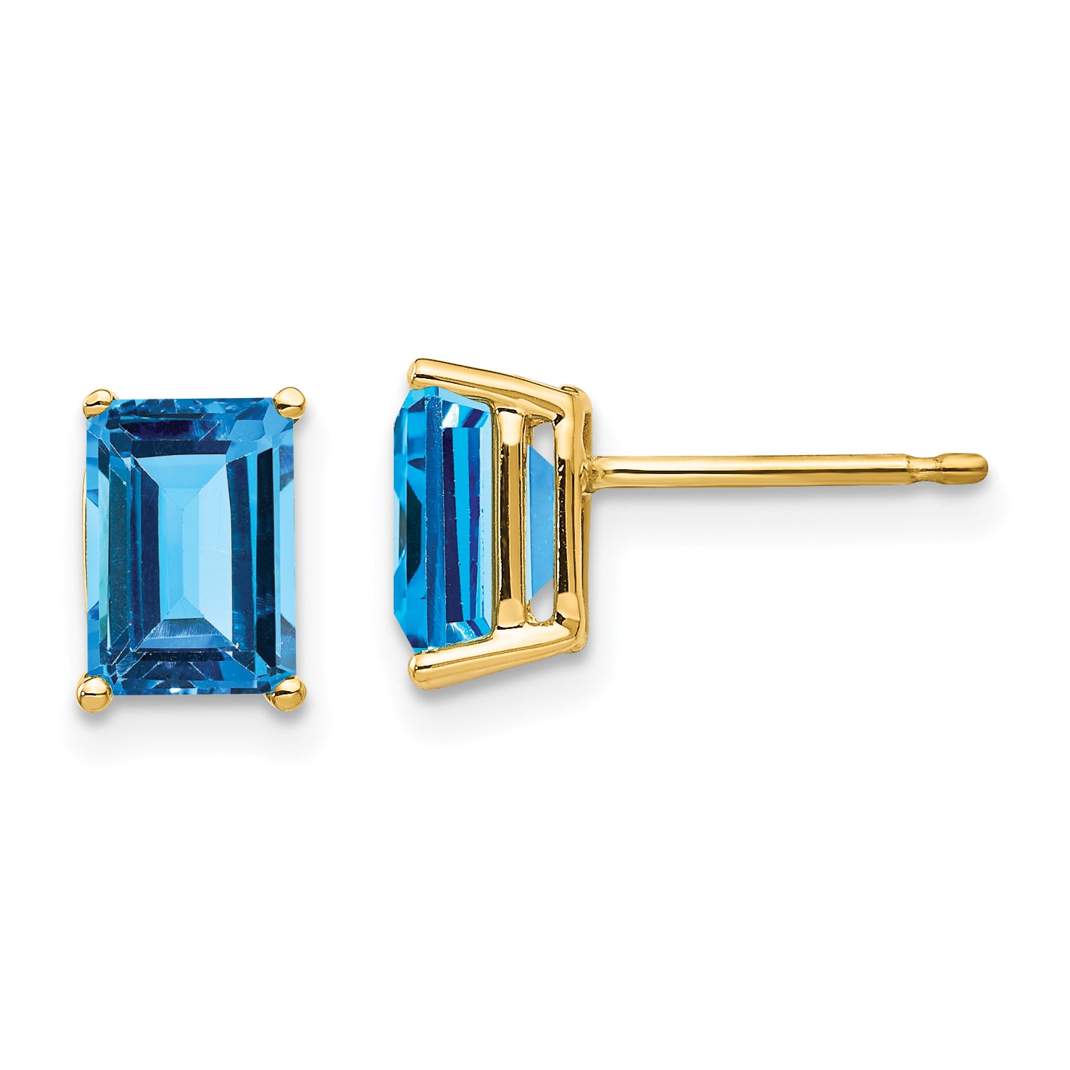 14k 7x5mm Emerald Cut Blue Topaz Earrings Main image