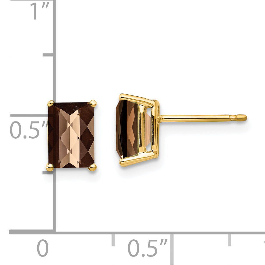 14k 7x5 Octagon Checker-Cut Smoky Quartz Earrings Secondary image