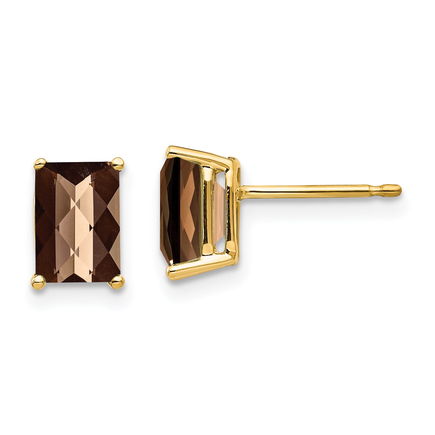 14k 7x5 Octagon Checker-Cut Smoky Quartz Earrings Main image