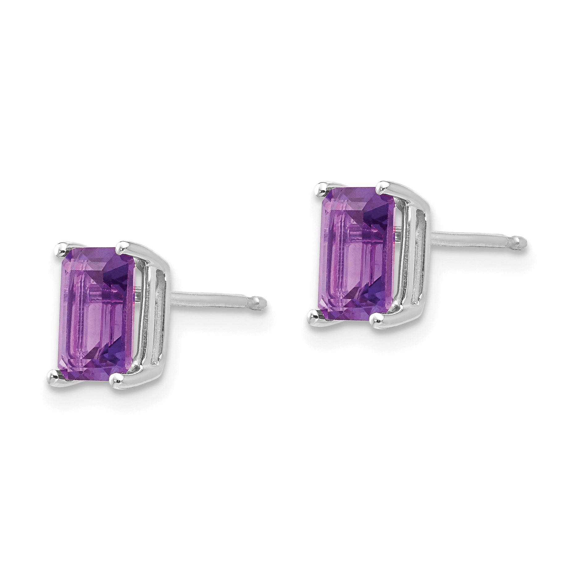 14k White Gold 7x5mm Emerald Cut Amethyst Earrings Secondary image