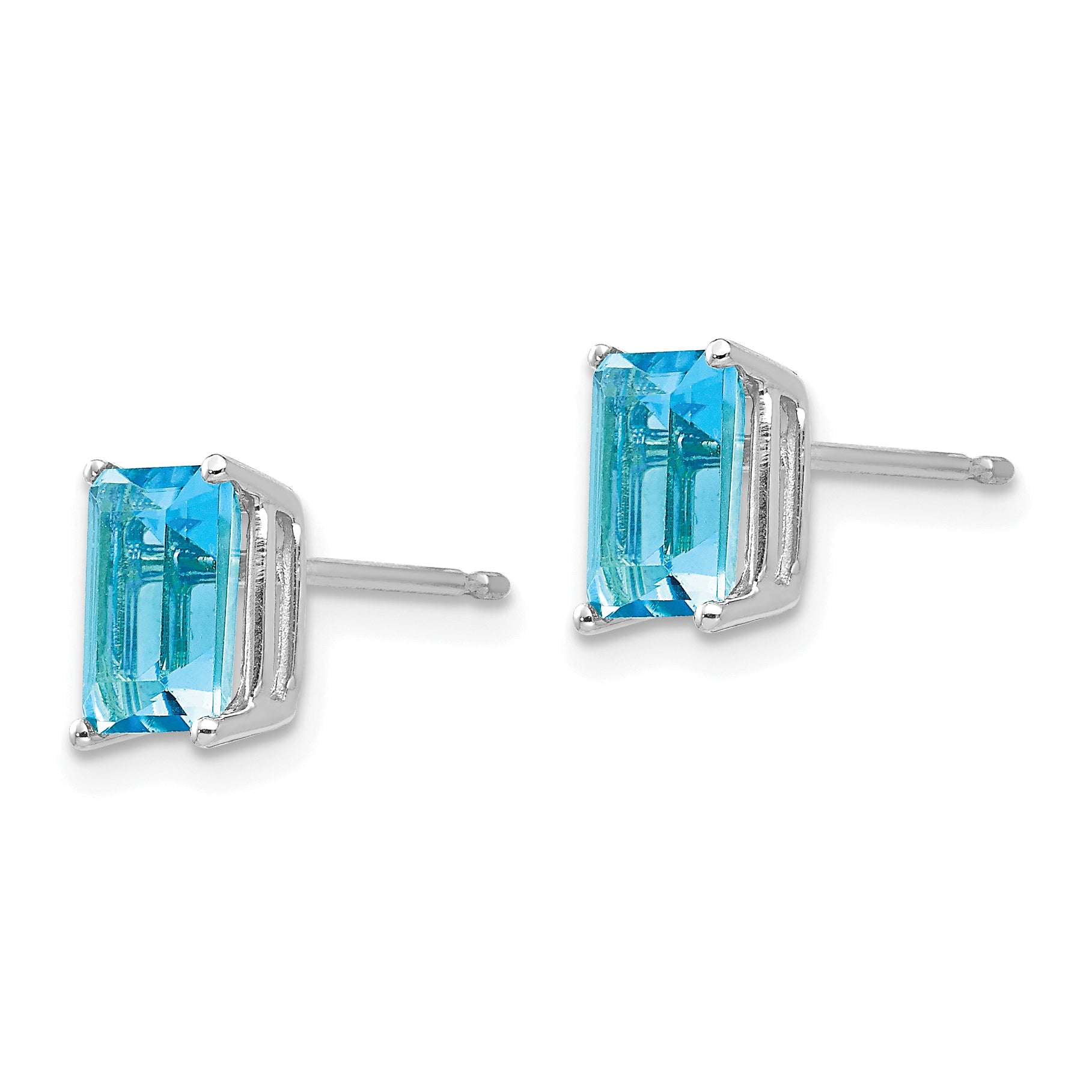 14k White Gold 7x5mm Emerald Cut Blue Topaz Earrings Secondary image
