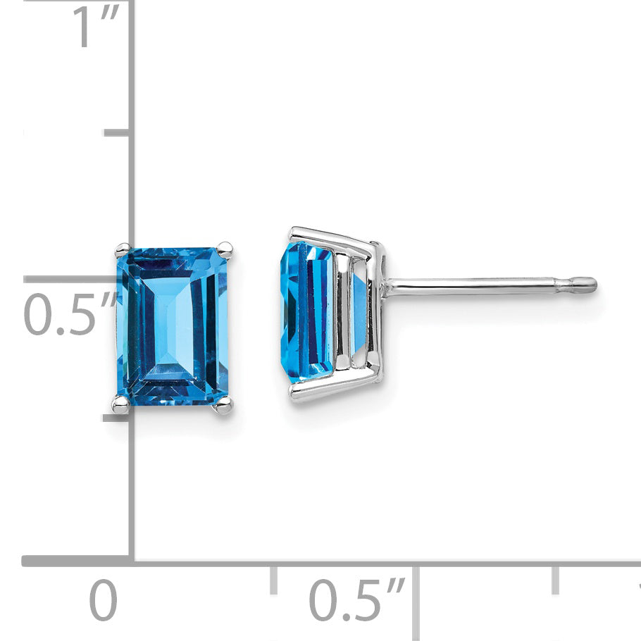 14k White Gold 7x5mm Emerald Cut Blue Topaz Earrings