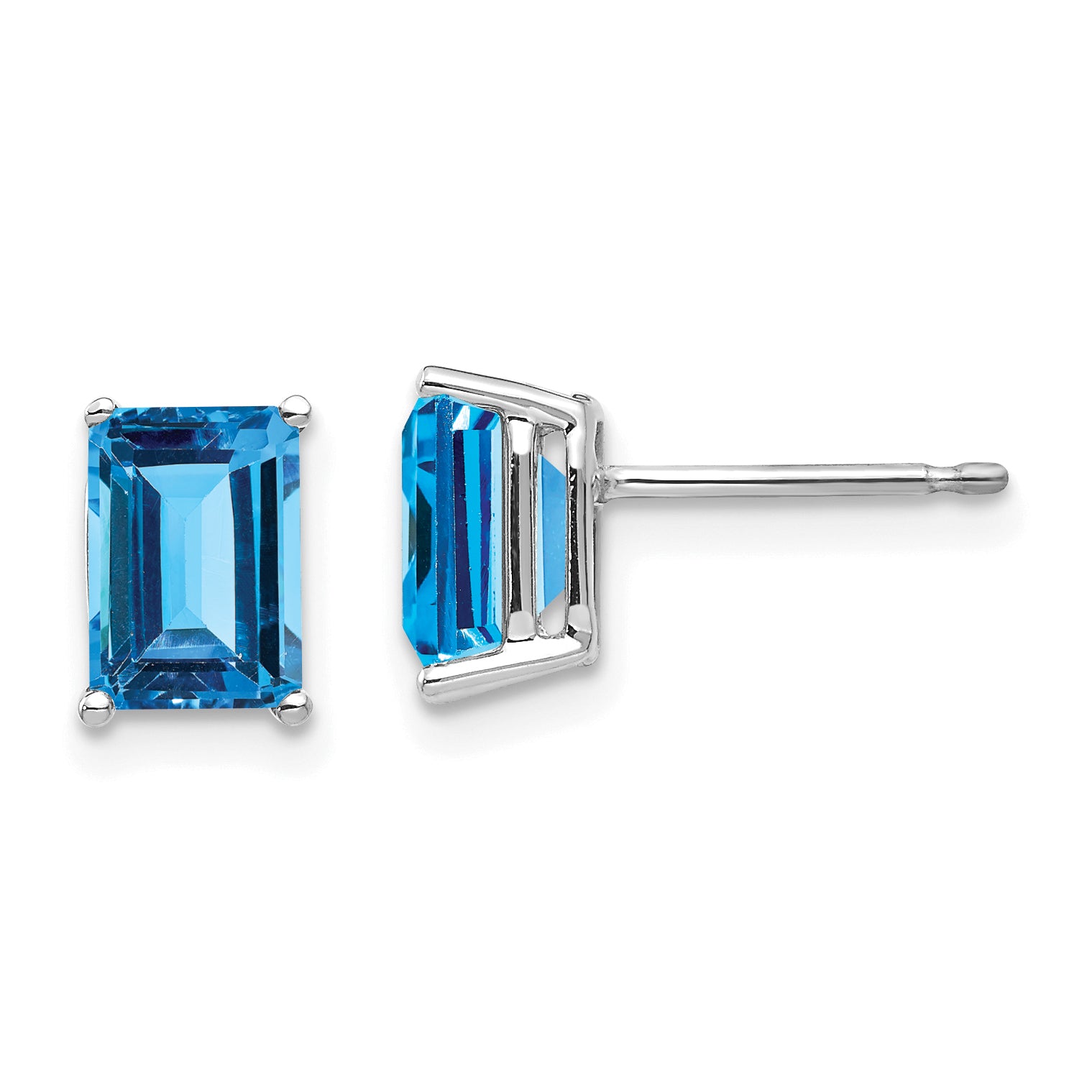 14k White Gold 7x5mm Emerald Cut Blue Topaz Earrings Main image