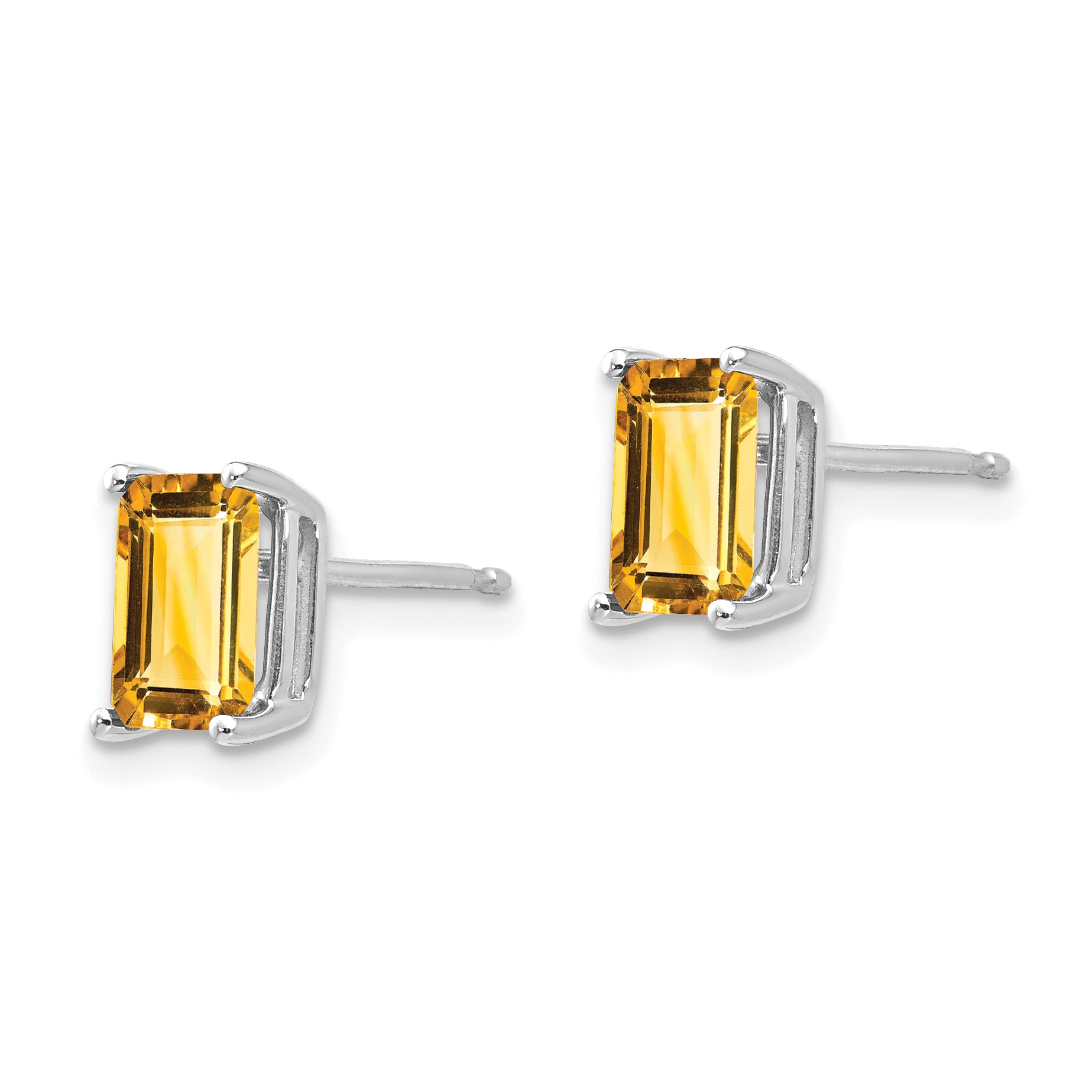 14k White Gold 7x5mm Emerald Cut Citrine Earrings Secondary image