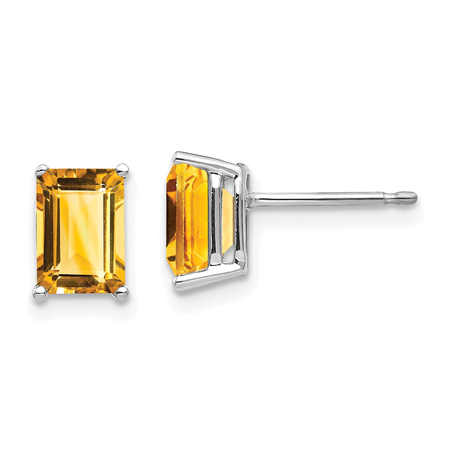 14k White Gold 7x5mm Emerald Cut Citrine Earrings Main image