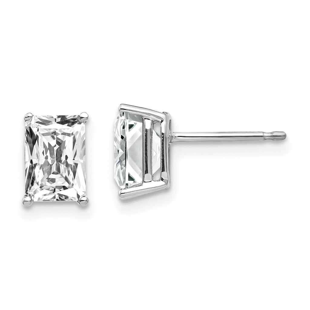 14k White Gold 7x5mm Radiant Cut Cubic Zirconia Earrings