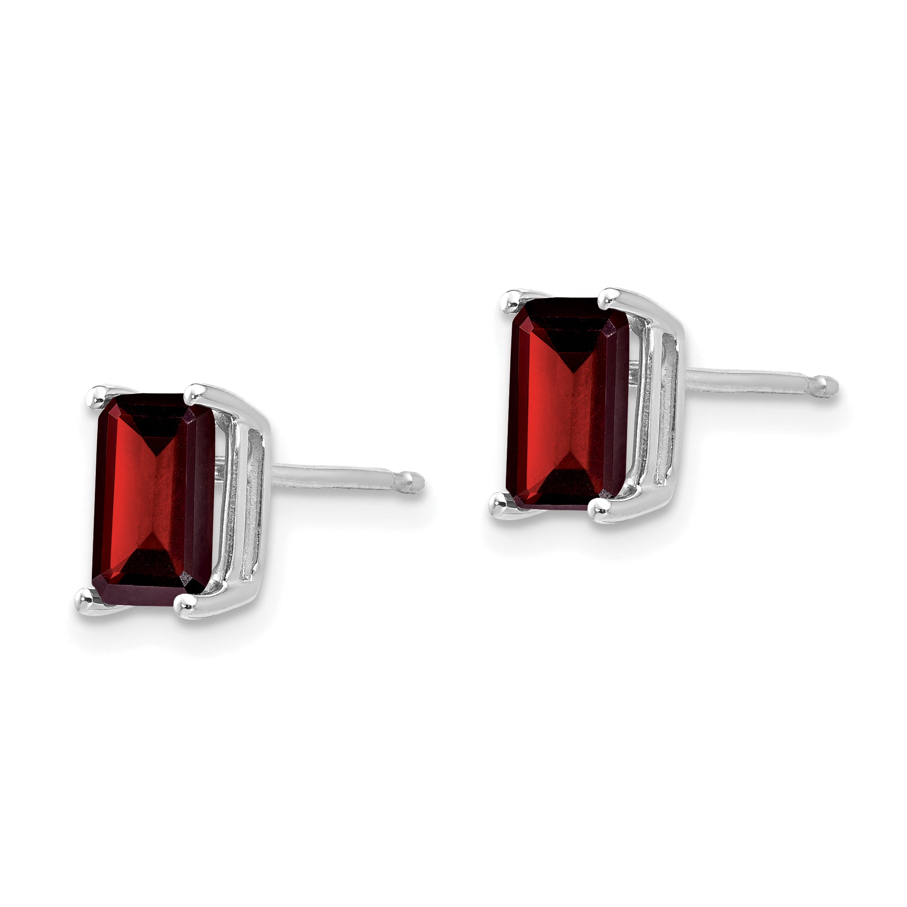 14k White Gold 7x5mm Emerald Cut Garnet Earrings Secondary image