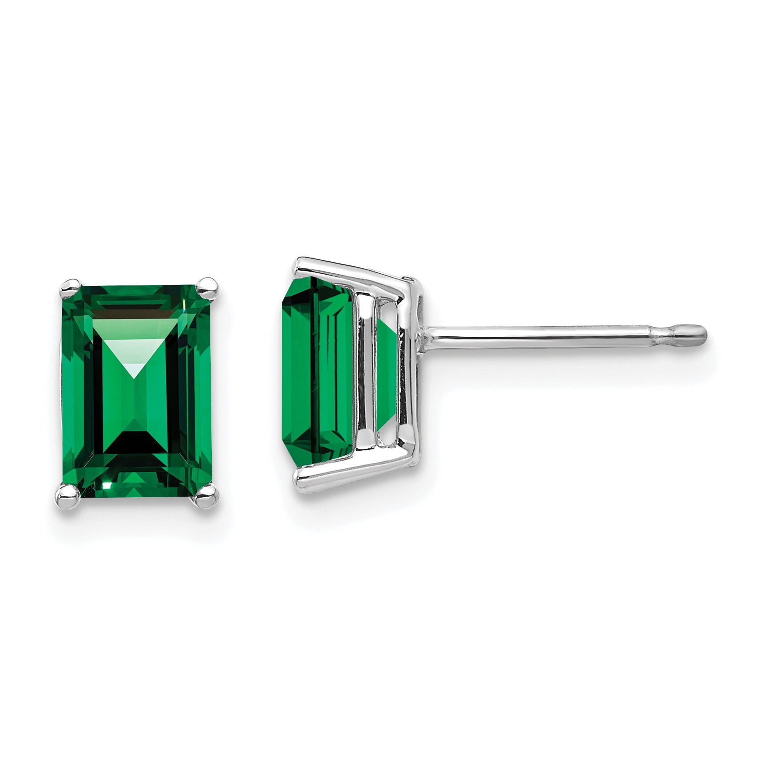 14k White Gold 7x5mm Emerald Cut Mount St. Helens Earrings Main image