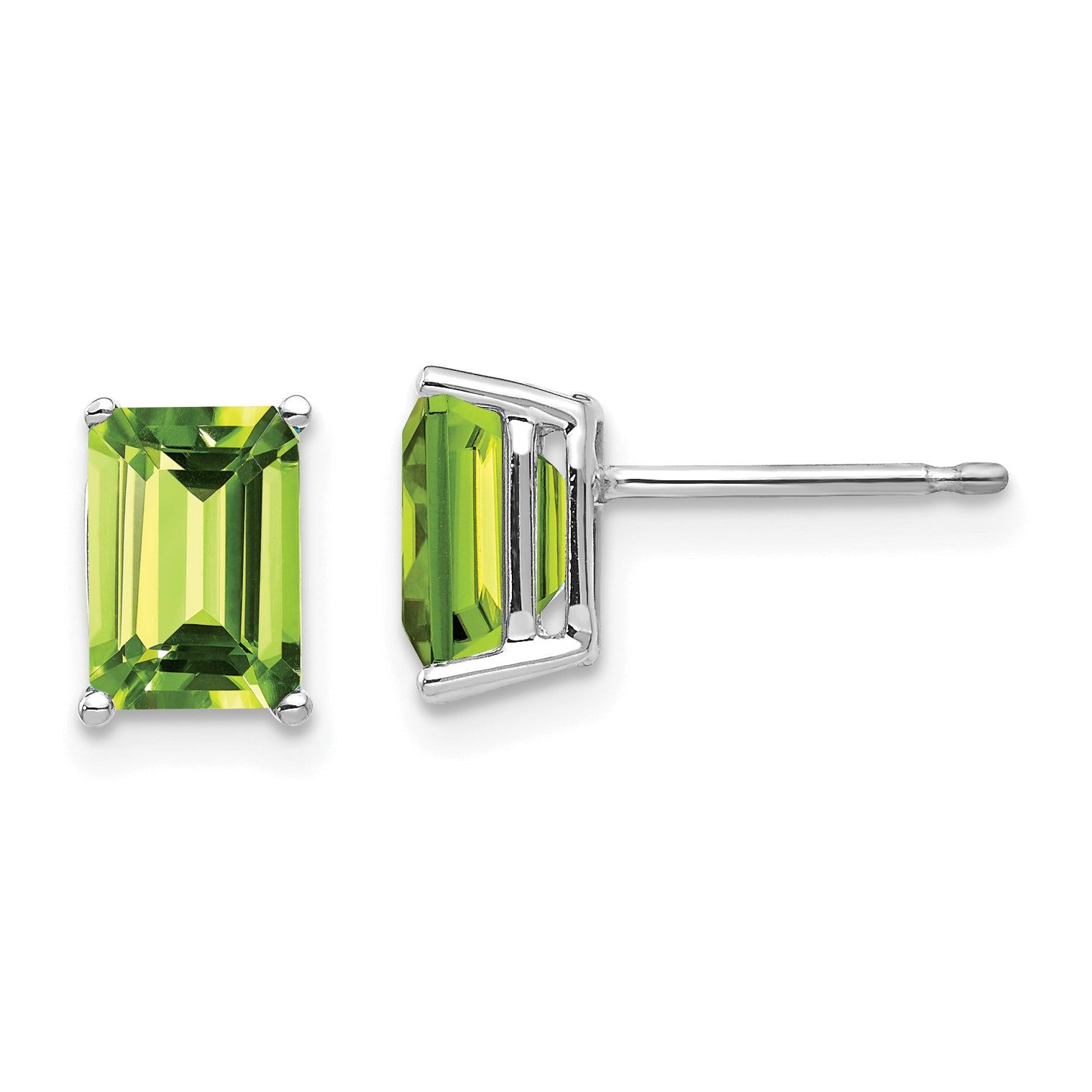 14k White Gold 7x5mm Emerald Cut Peridot Earrings Main image