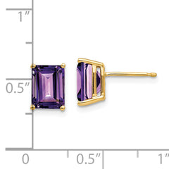 14k 8x6mm Emerald Cut Amethyst Earrings