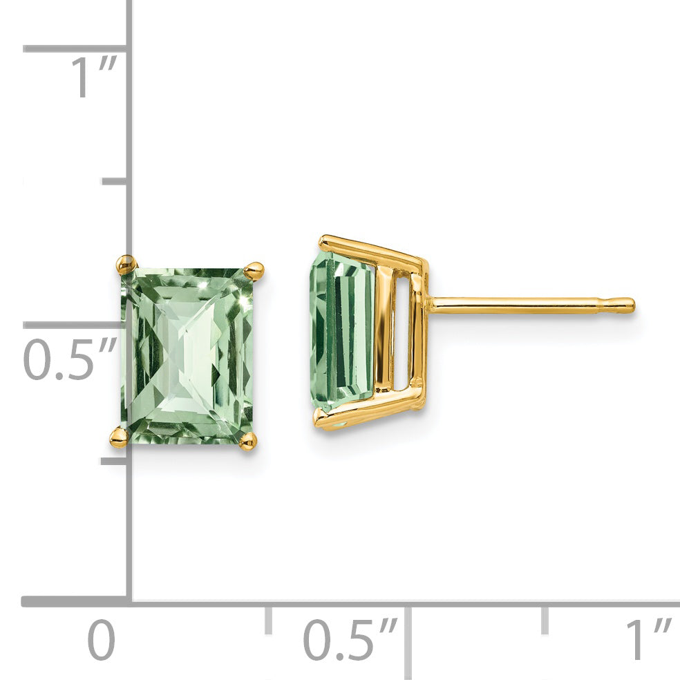 14k 8x6 Octagon Checker-Cut Green Quartz Earrings Secondary image