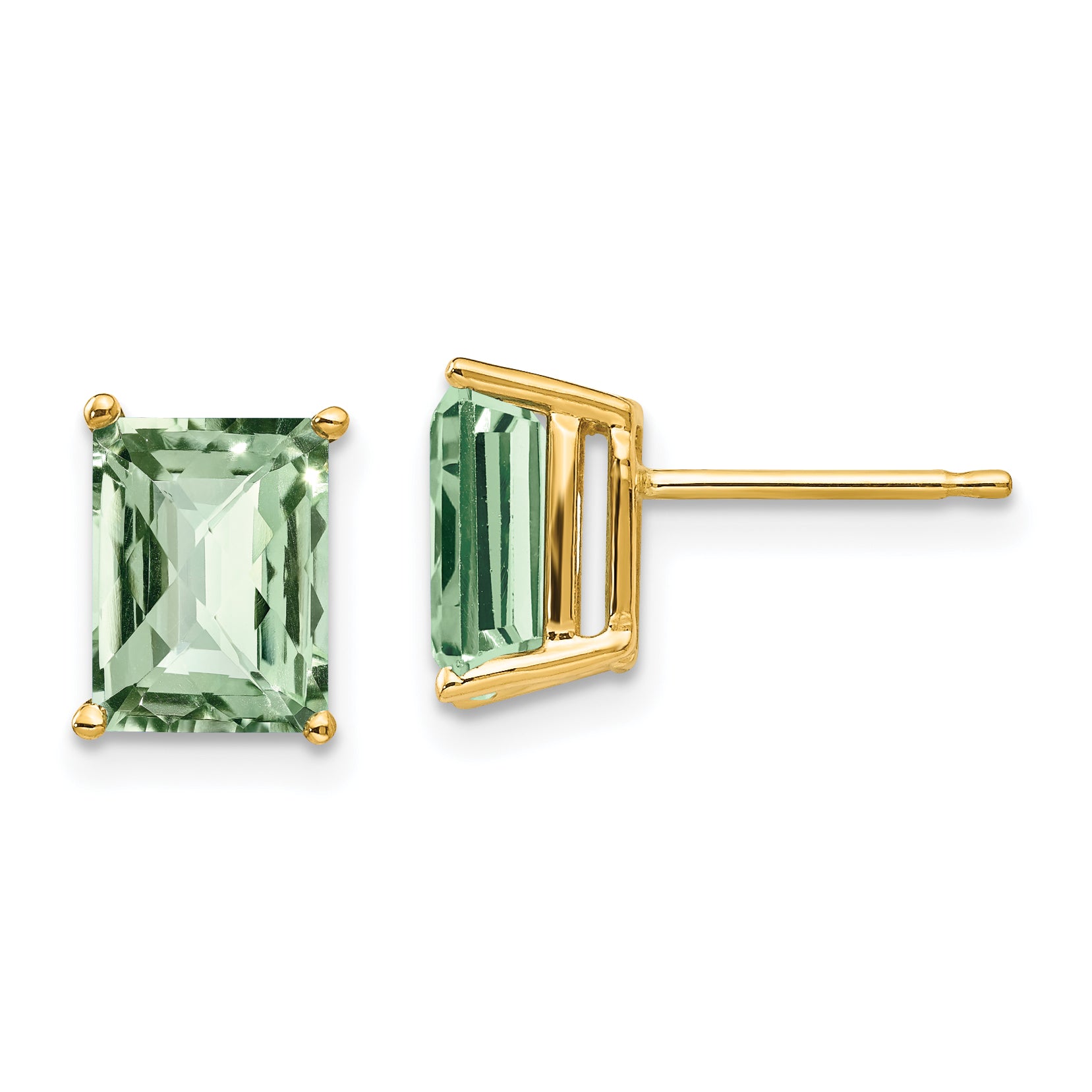 14k 8x6 Octagon Checker-Cut Green Quartz Earrings Main image