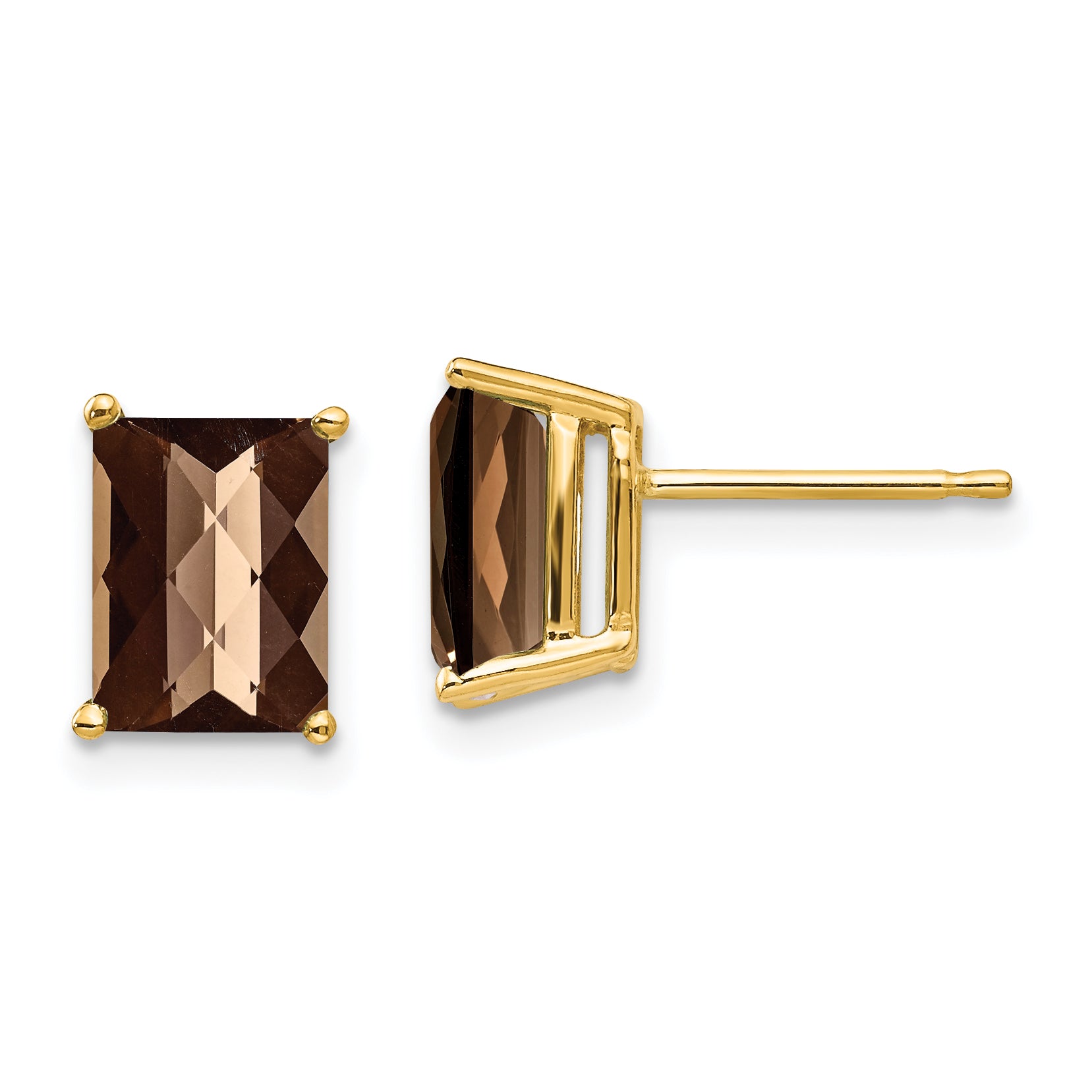 14k 8x6 Octagon Checker-Cut Smoky Quartz Earrings Main image