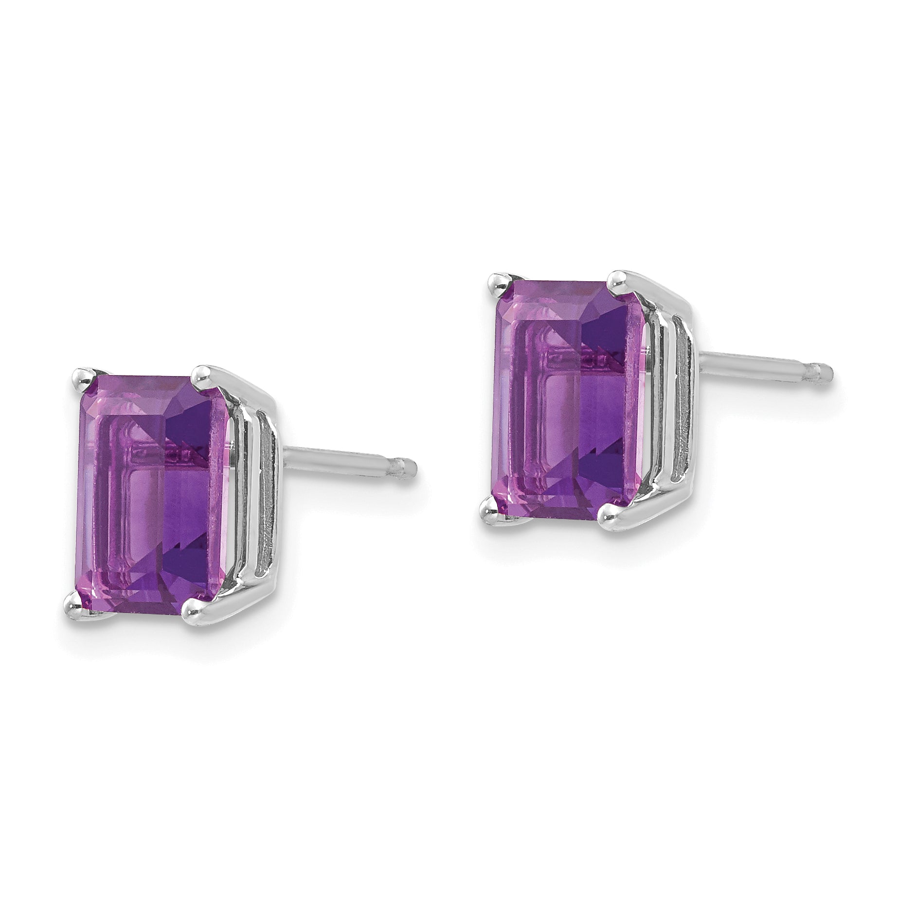 14k White Gold 8x6mm Emerald Cut Amethyst Earrings Secondary image