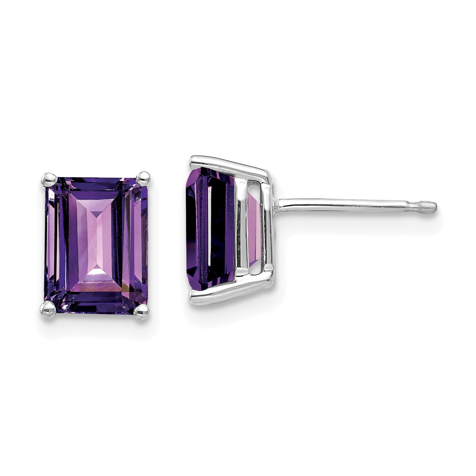 14k White Gold 8x6mm Emerald Cut Amethyst Earrings Main image