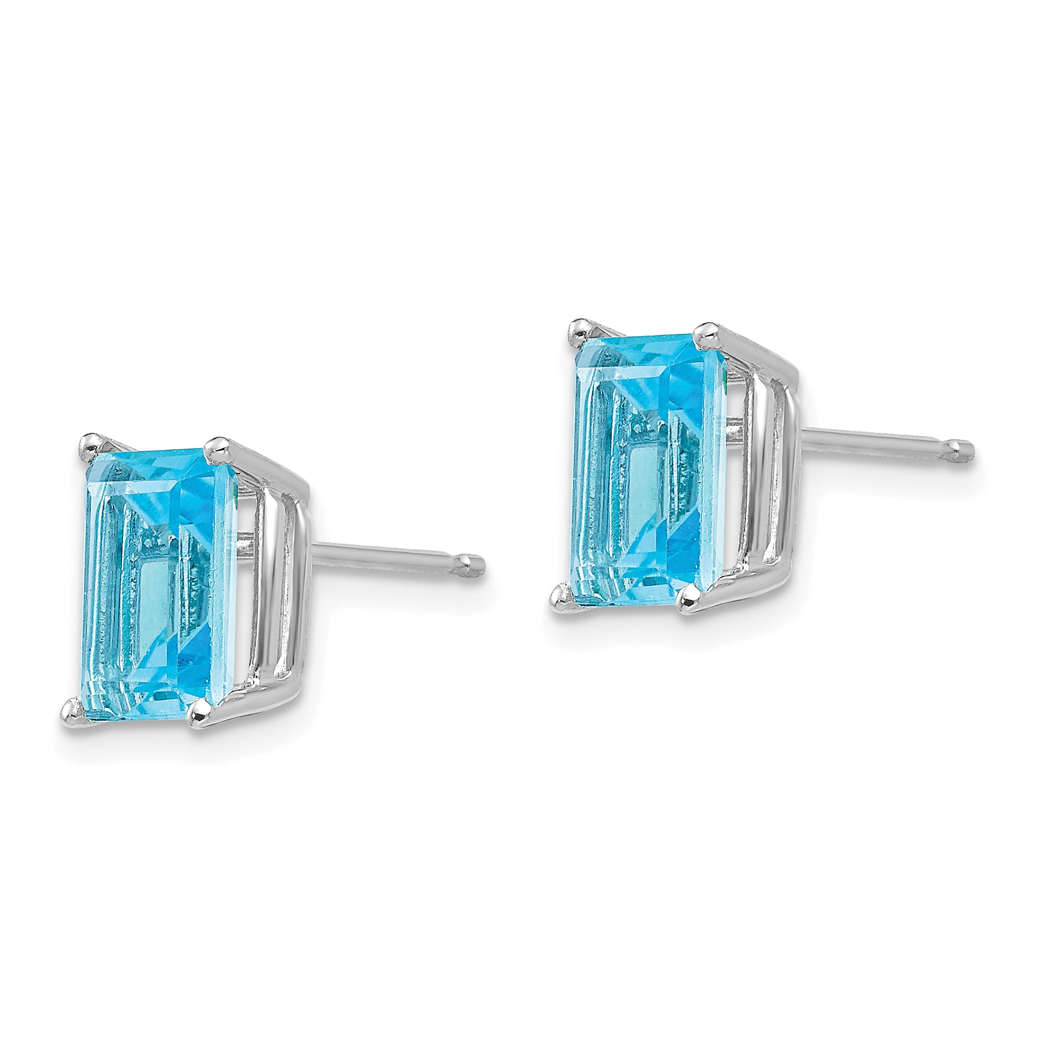 14k White Gold 8x6mm Emerald Cut Blue Topaz Earrings Secondary image