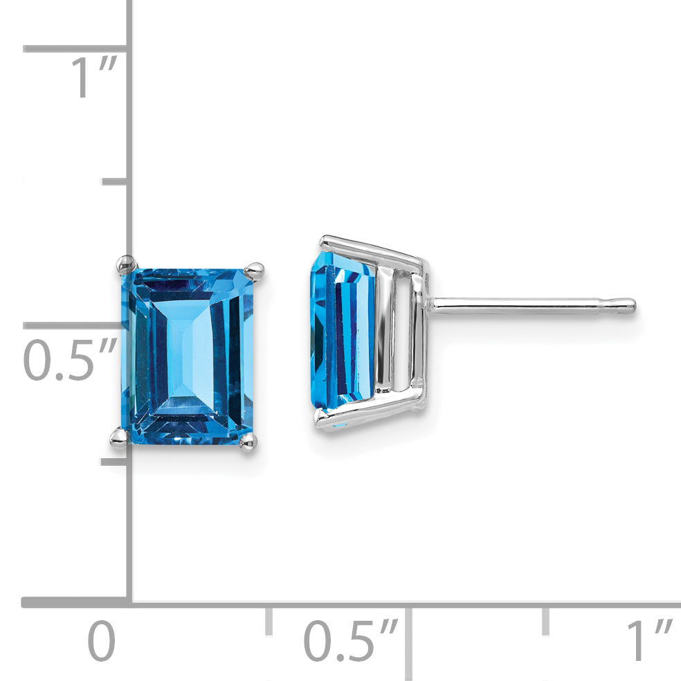 14k White Gold 8x6mm Emerald Cut Blue Topaz Earrings