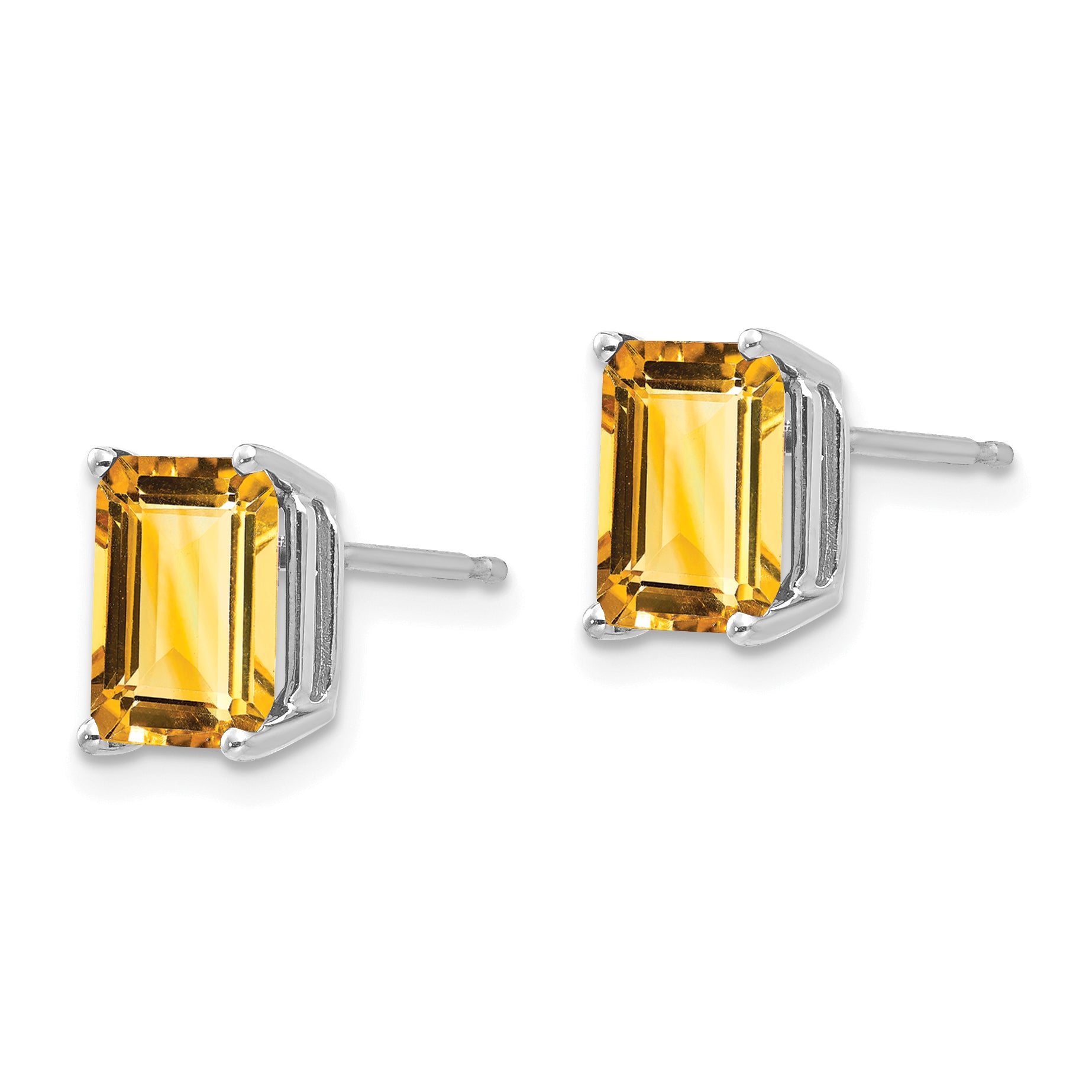 14k White Gold 8x6mm Emerald Cut Citrine Earrings Secondary image