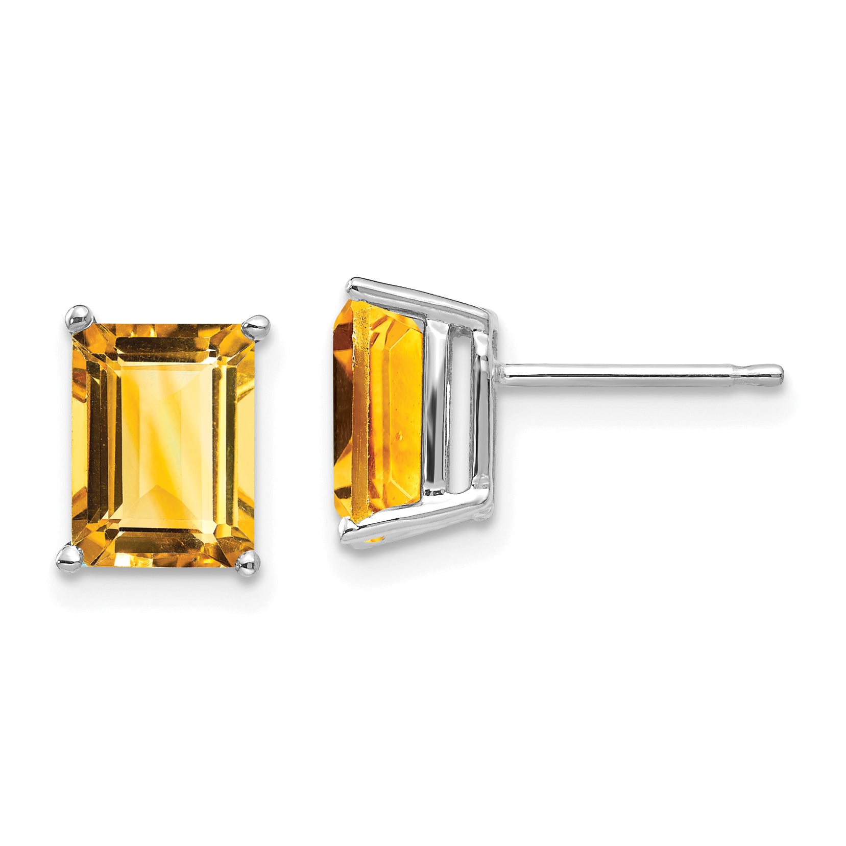 14k White Gold 8x6mm Emerald Cut Citrine Earrings Main image