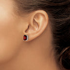 14k White Gold 8x6mm Emerald Cut Garnet earring