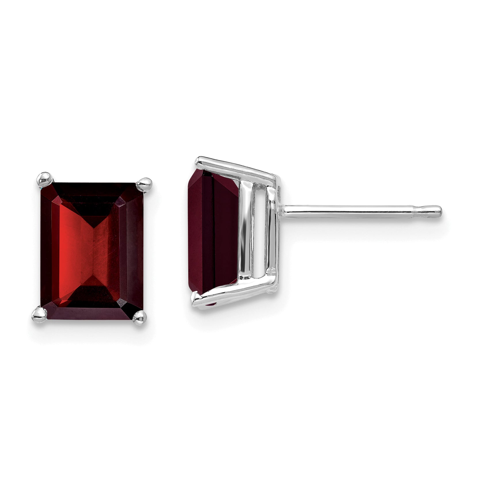 14k White Gold 8x6mm Emerald Cut Garnet earring Main image