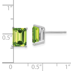 14k White Gold 8x6mm Emerald Cut Peridot Earrings