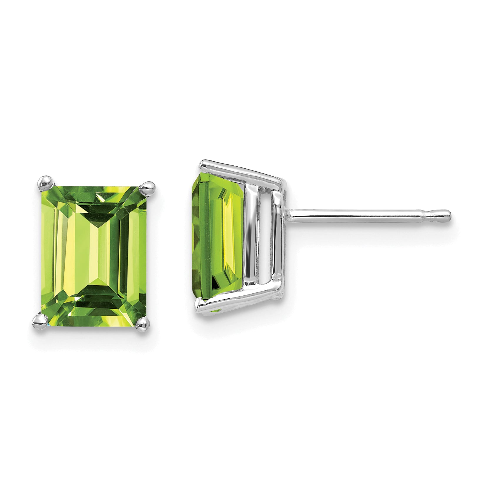 14k White Gold 8x6mm Emerald Cut Peridot Earrings Main image