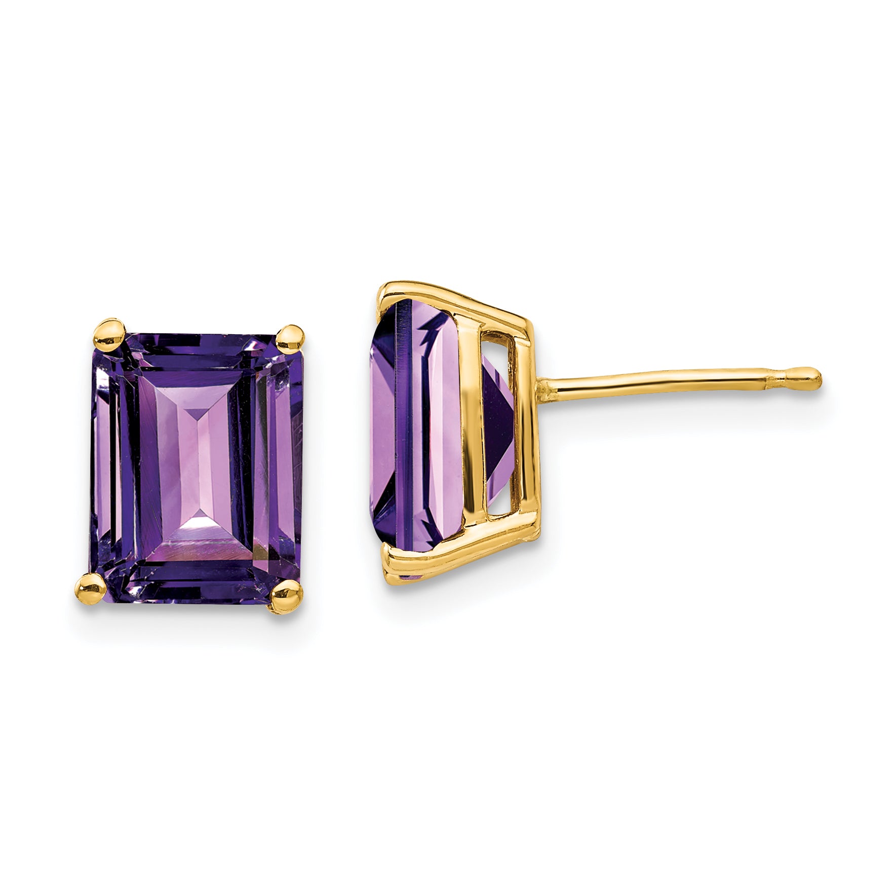 14k 9x7mm Emerald Cut Amethyst Earrings Main image