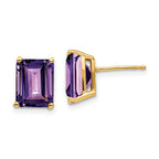 14k 9x7mm Emerald Cut Amethyst Earrings