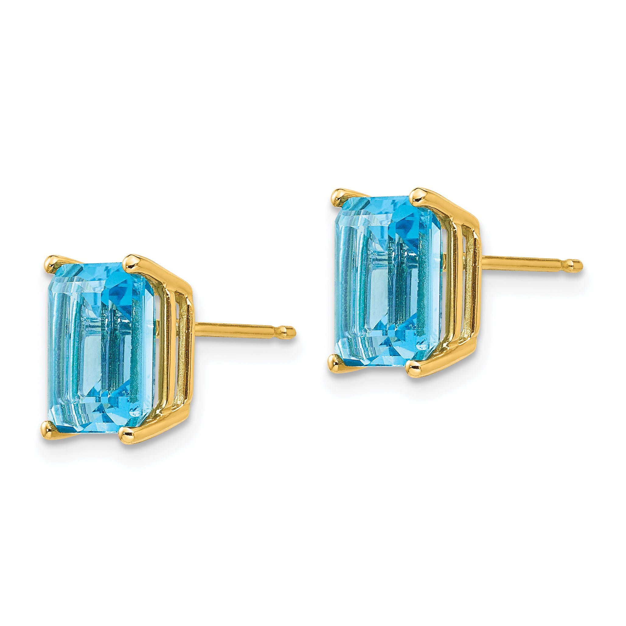 14k 9x7mm Emerald Cut Blue Topaz Earrings Secondary image