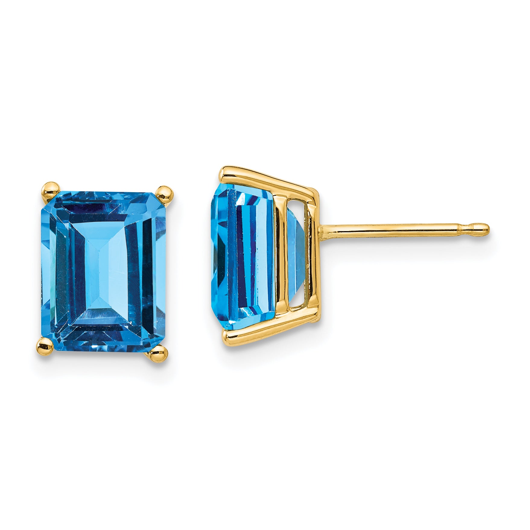 14k 9x7mm Emerald Cut Blue Topaz Earrings Main image