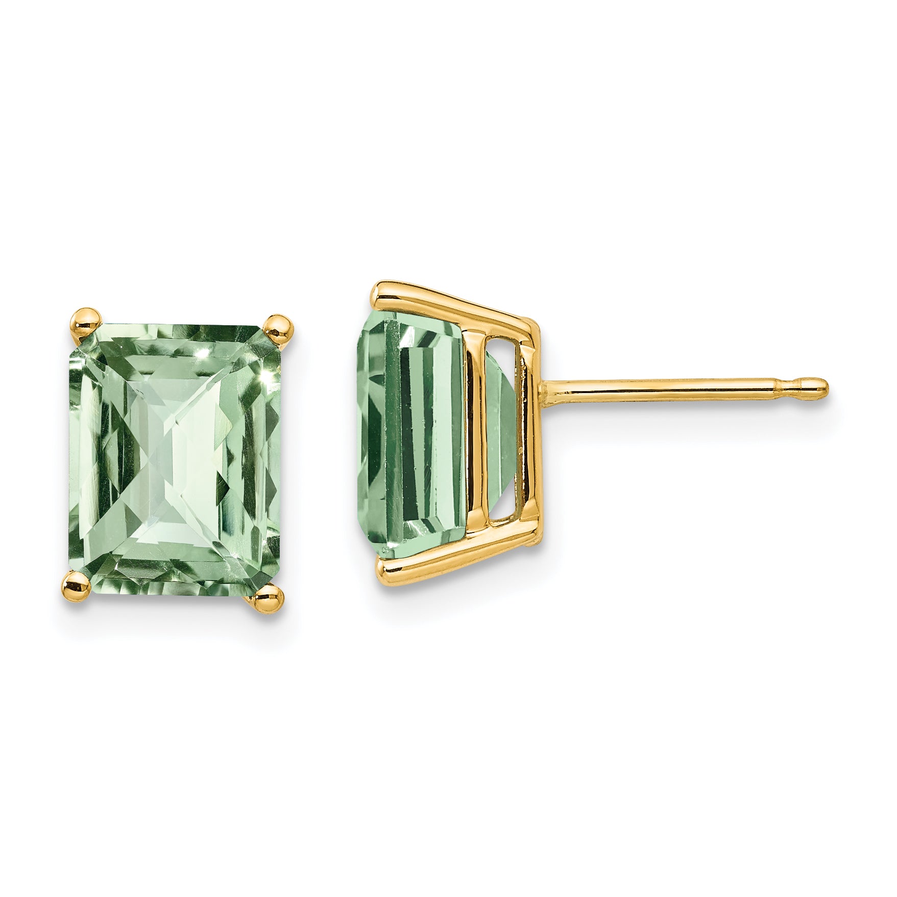14k 9x7 Octagon Checker-Cut Green Quartz Earrings Main image