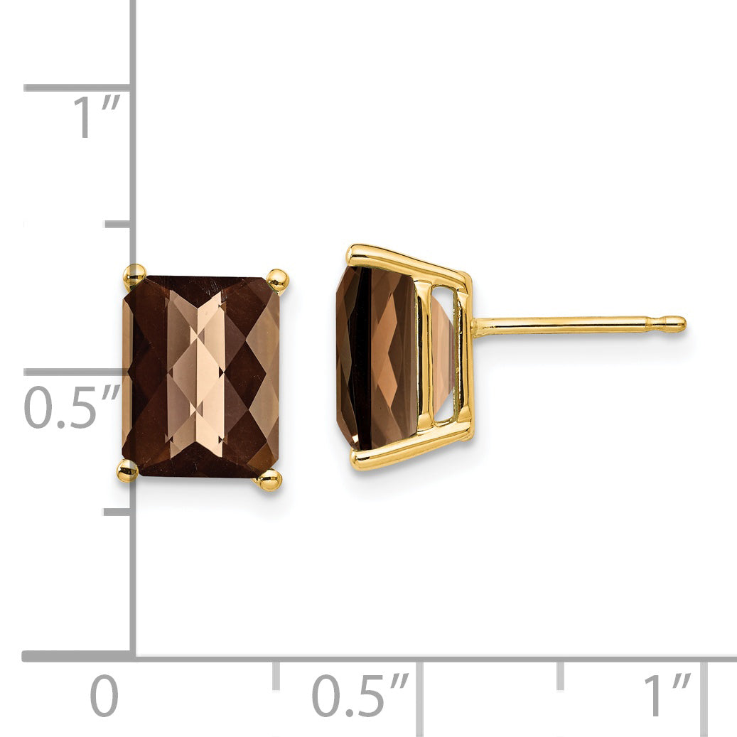 14k 9x7 Octagon Checker-Cut Smoky Quartz Earrings