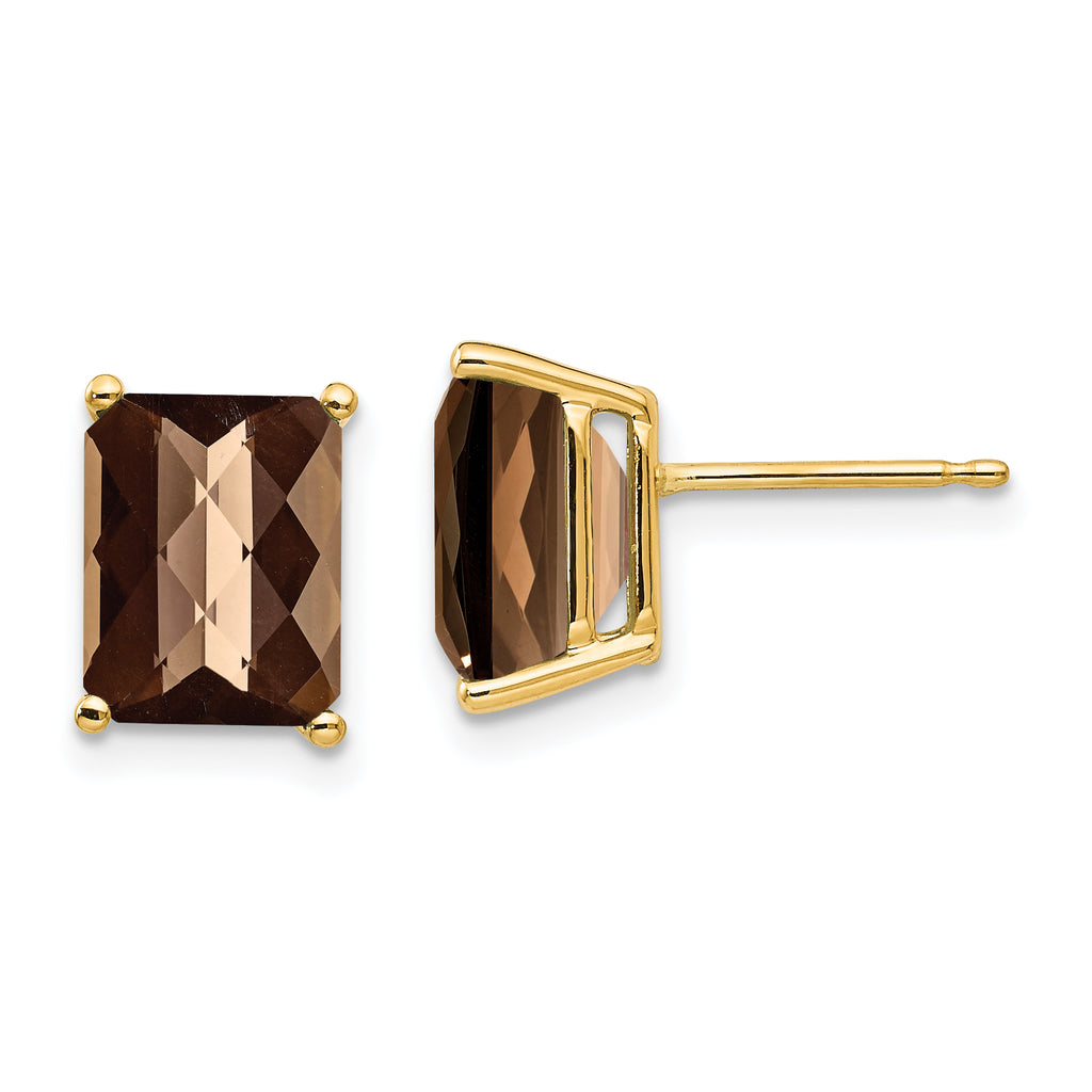 14k 9x7 Octagon Checker-Cut Smoky Quartz Earrings