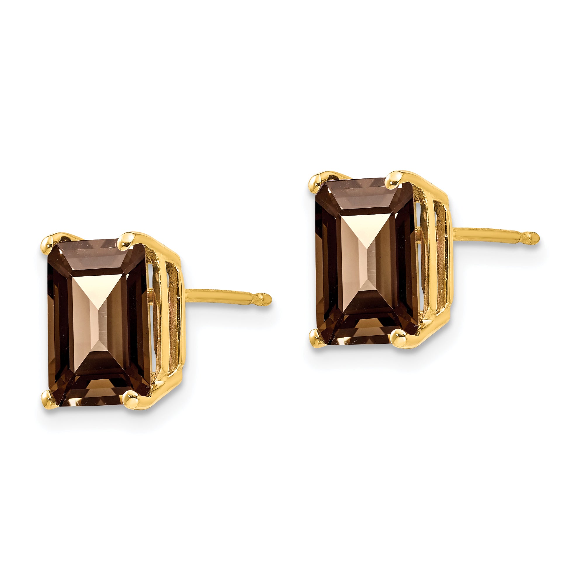 14k 9x7 Emerald Smoky Quartz Earrings