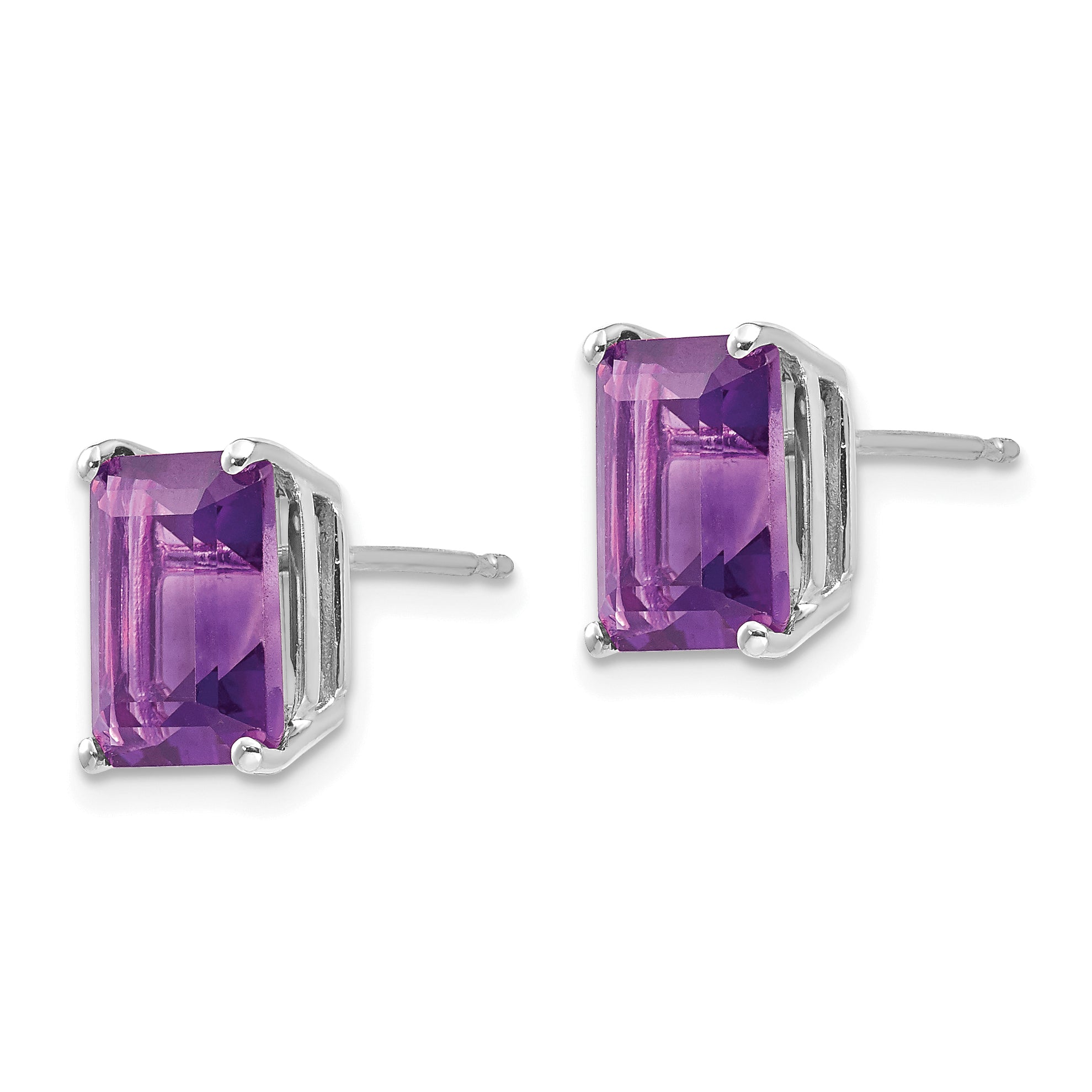 14k White Gold 9x7mm Emerald Cut Amethyst Earrings Secondary image
