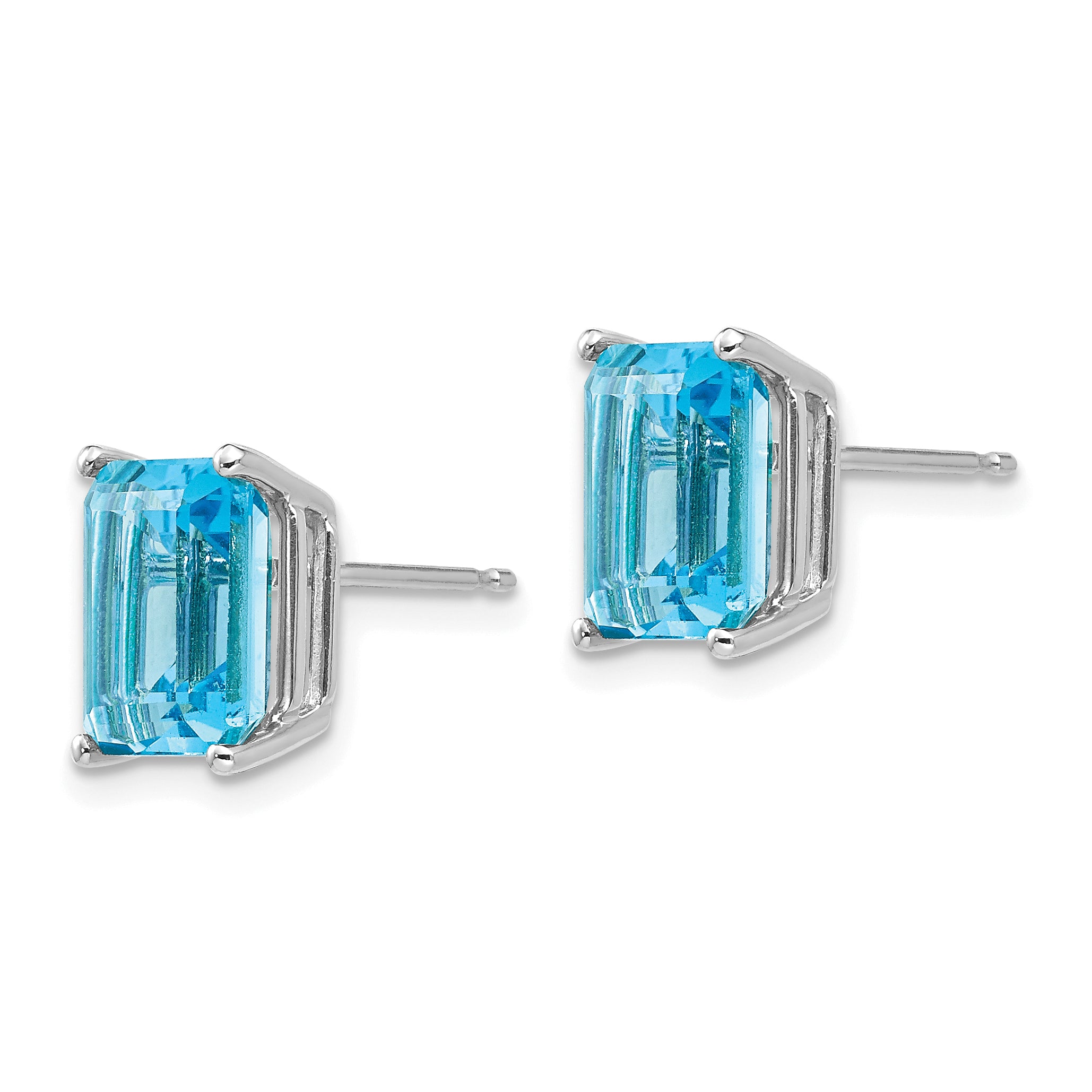 14k White Gold 9x7mm Emerald Cut Blue Topaz Earrings Secondary image
