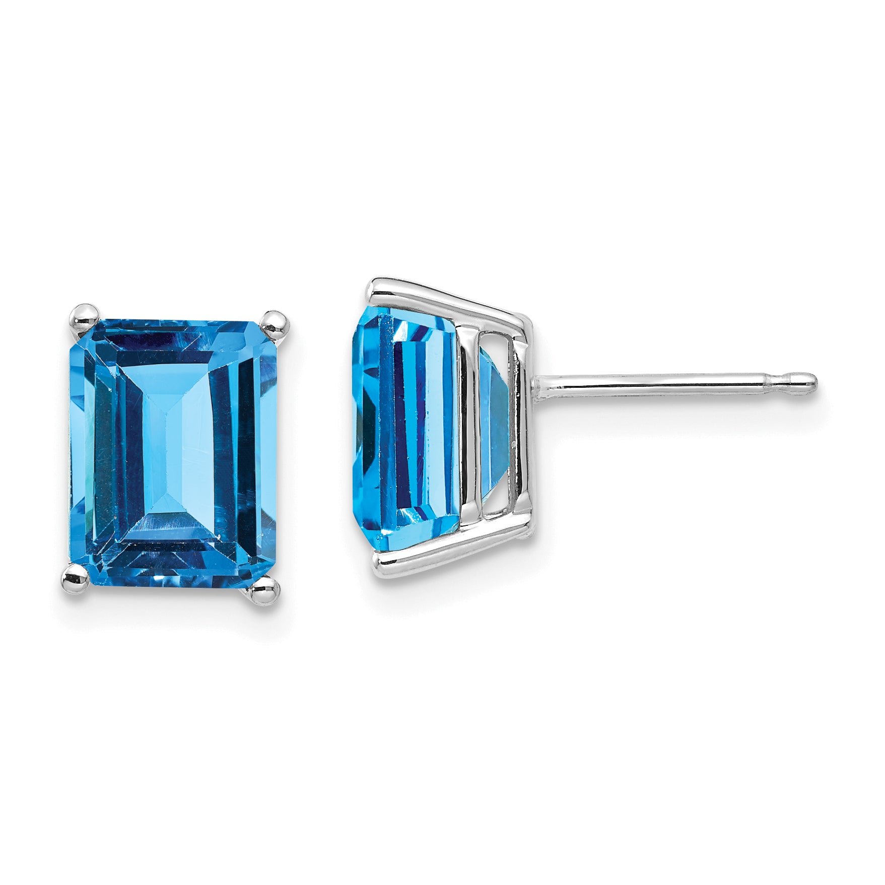 14k White Gold 9x7mm Emerald Cut Blue Topaz Earrings Main image