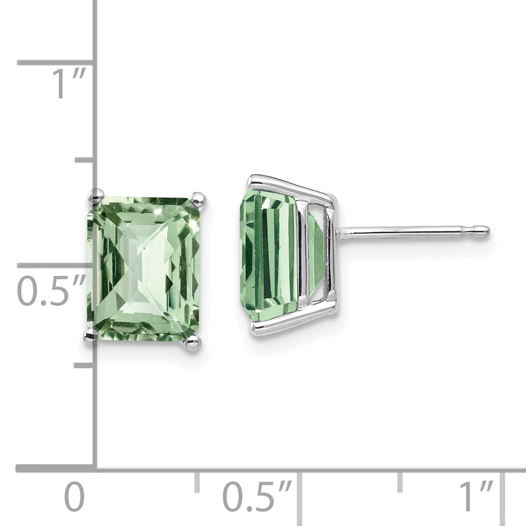 14kw 9x7mm Octagon Checker-Cut Green Quartz Earrings