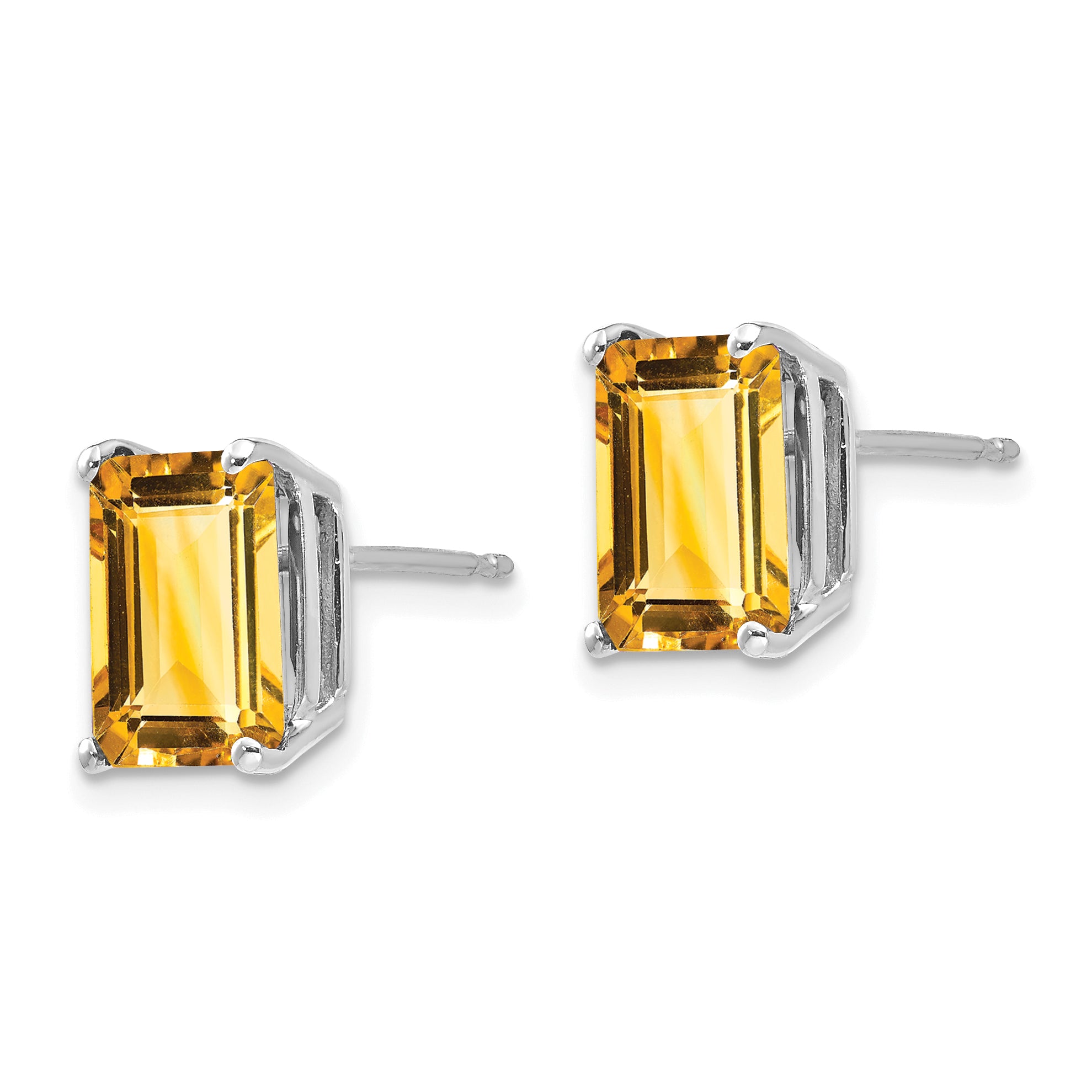 14k White Gold 9x7mm Emerald Cut Citrine Earrings Secondary image