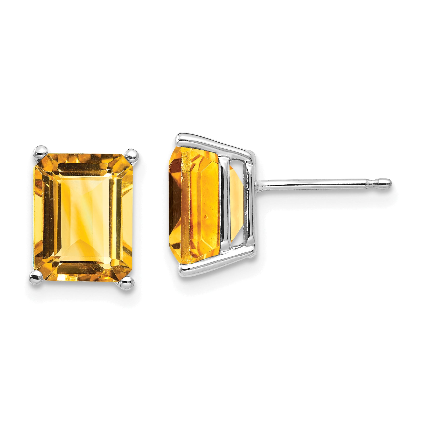 14k White Gold 9x7mm Emerald Cut Citrine Earrings Main image