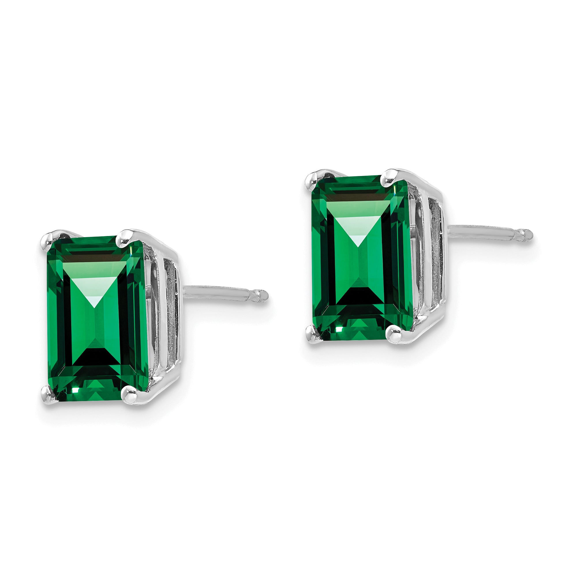 14k White Gold 9x7mm Emerald Cut Mount St. Helens Earrings Secondary image