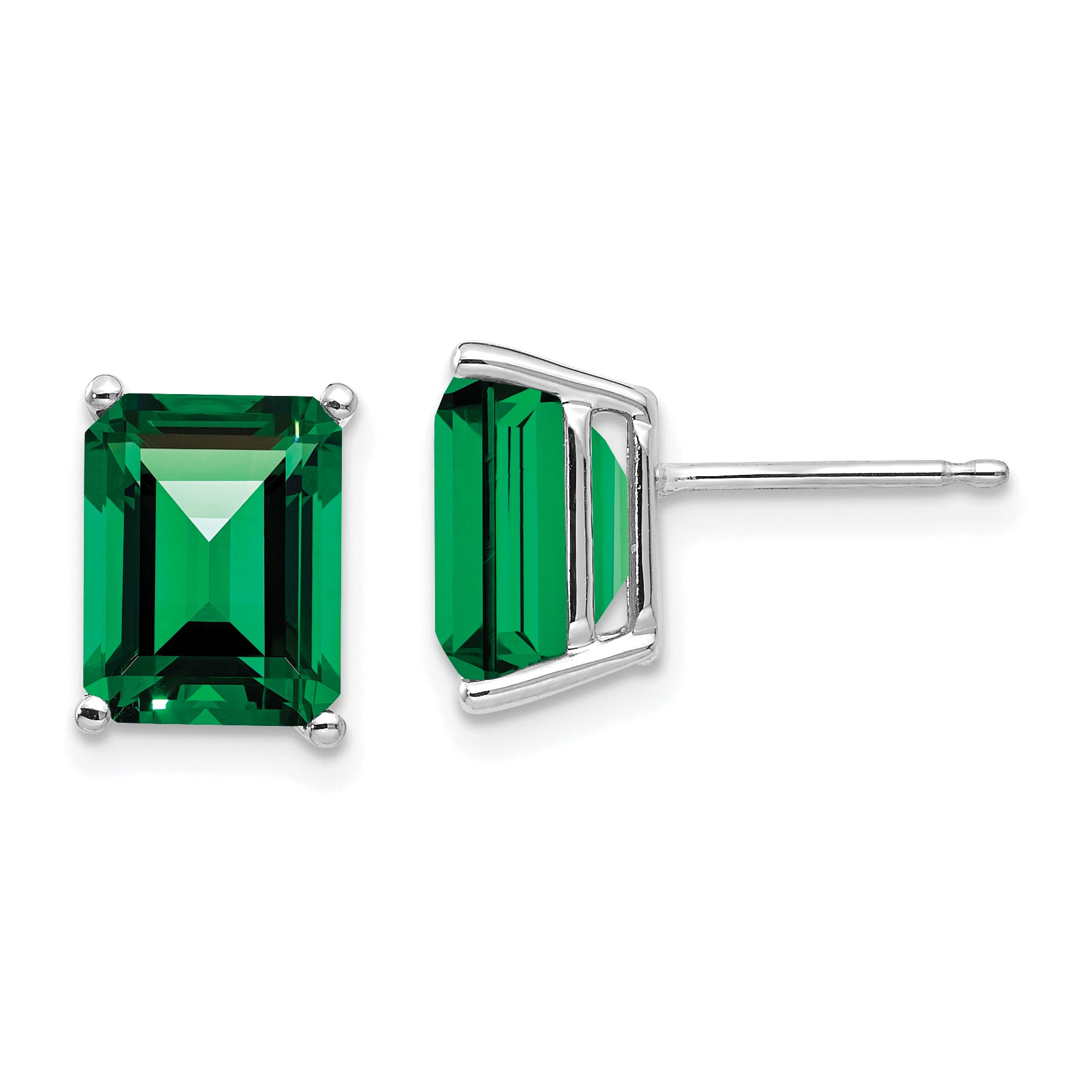 14k White Gold 9x7mm Emerald Cut Mount St. Helens Earrings Main image