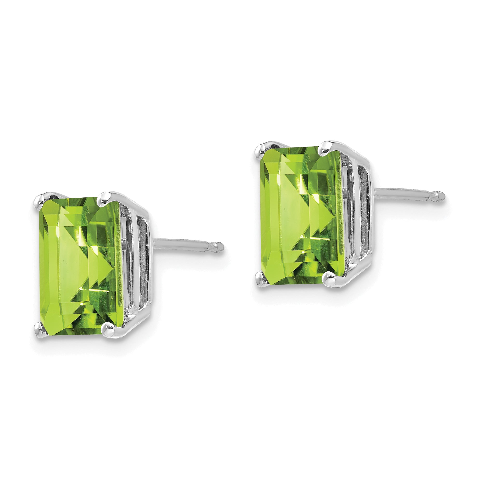 14k White Gold 9x7mm Emerald Cut Peridot Earrings Secondary image
