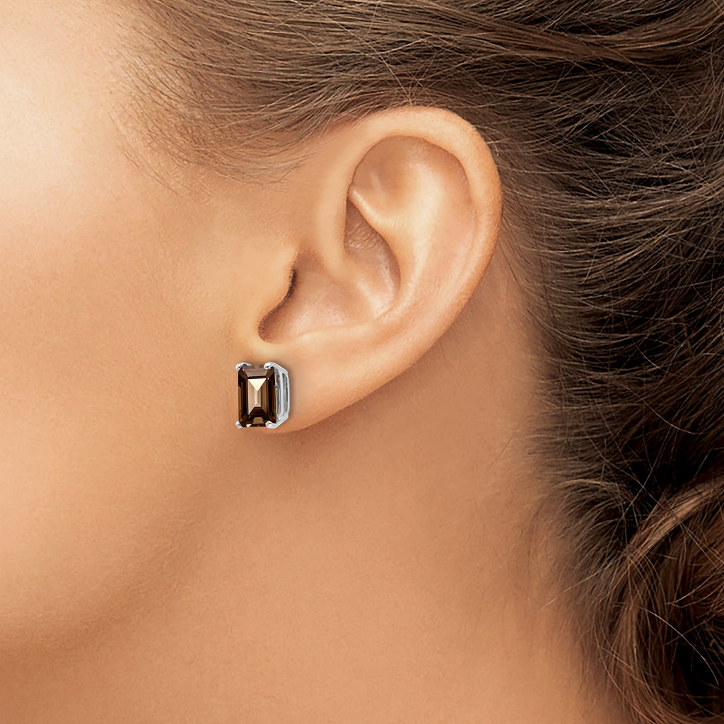 14kw 9x7mm Emerald Smoky Quartz Earrings