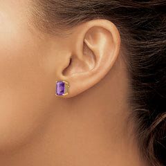 14k 10x8mm Emerald Cut Amethyst Earrings