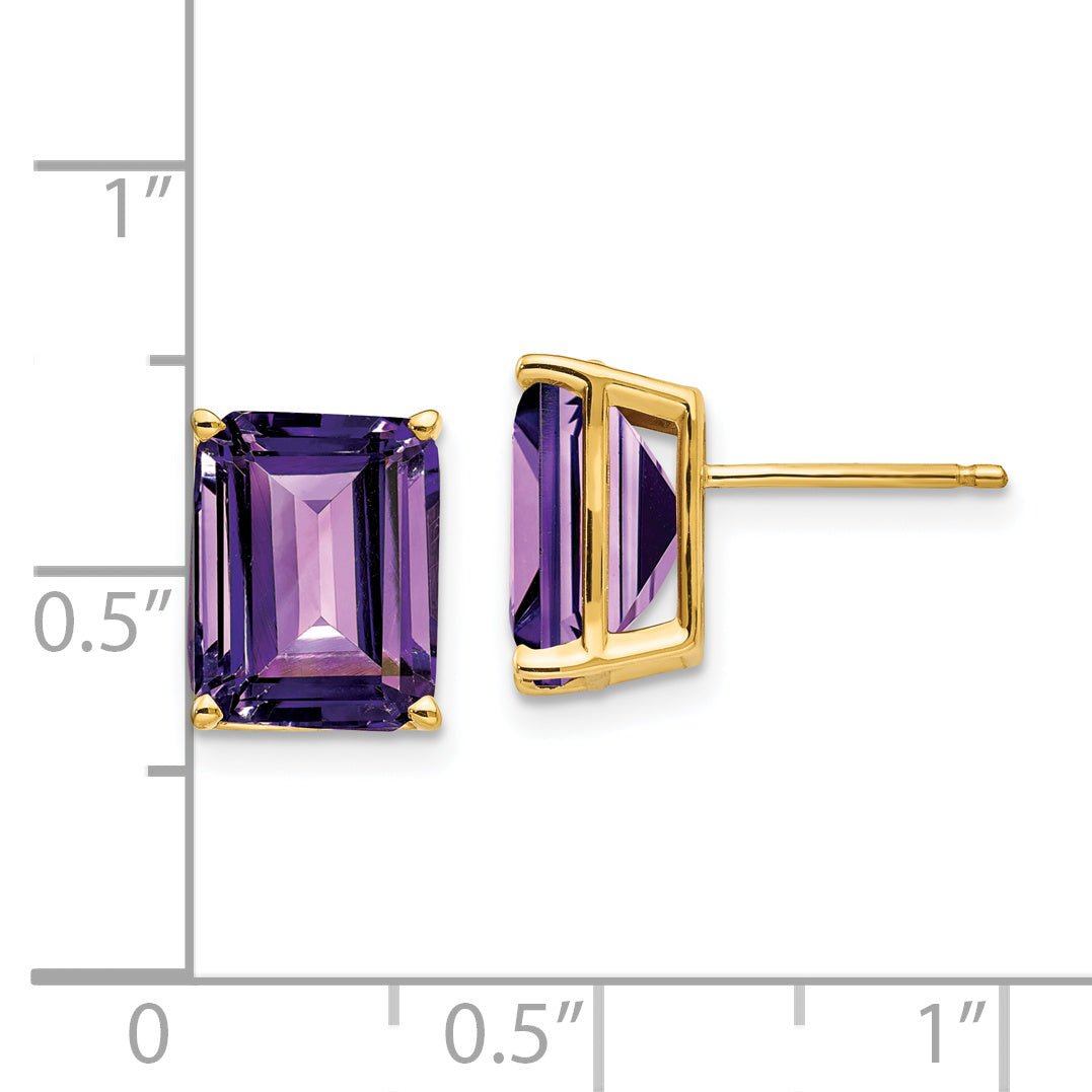 14k 10x8mm Emerald Cut Amethyst Earrings