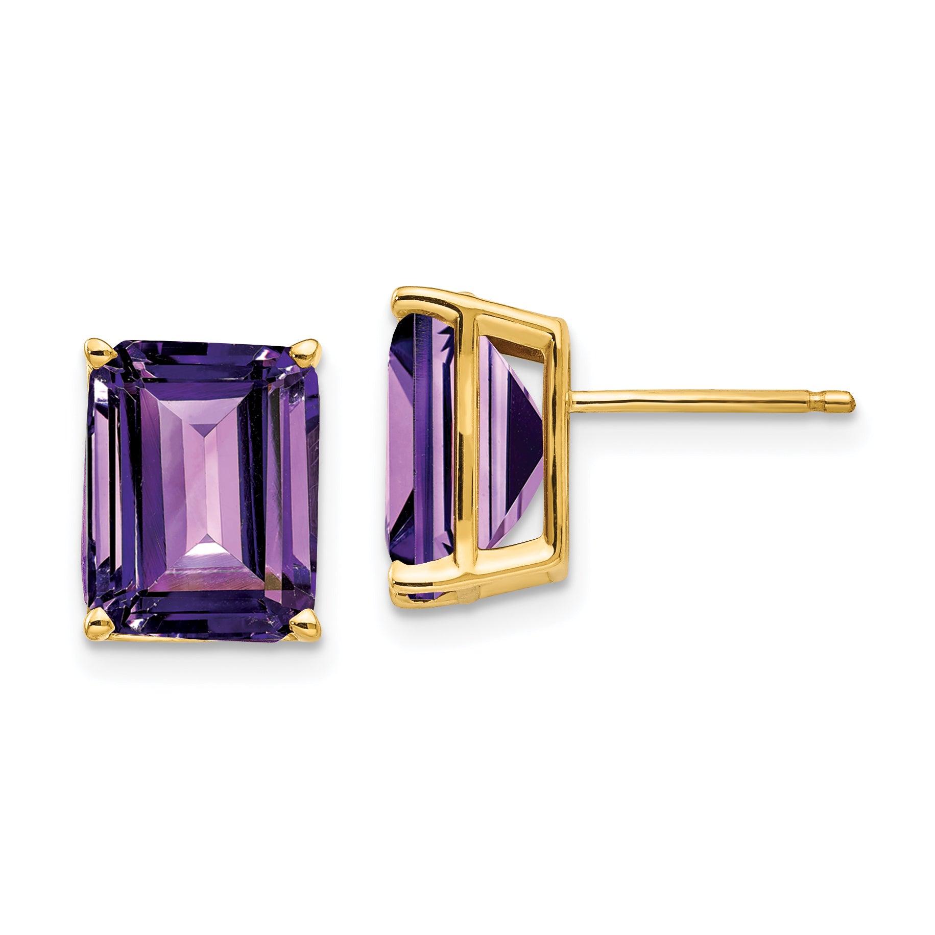 14k 10x8mm Emerald Cut Amethyst Earrings Main image